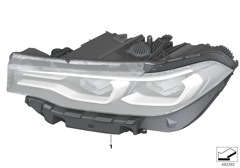 Picture board Headlight for the BMW X Series models  Original BMW spare parts from the electronic parts catalog (ETK) for BMW motor vehicles (car)   Headlight LED, AHL, left