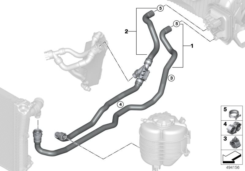 Bildtafel Kühlmittelschläuche für die BMW 3er Modelle  Original BMW Ersatzteile aus dem elektronischen Teilekatalog (ETK) für BMW Kraftfahrzeuge( Auto)    Federbandschelle, Kühlmittelschlauch Rücklauf, Kühlmittelschlauch Vorlauf, Schlauchhalter, Schlauchh