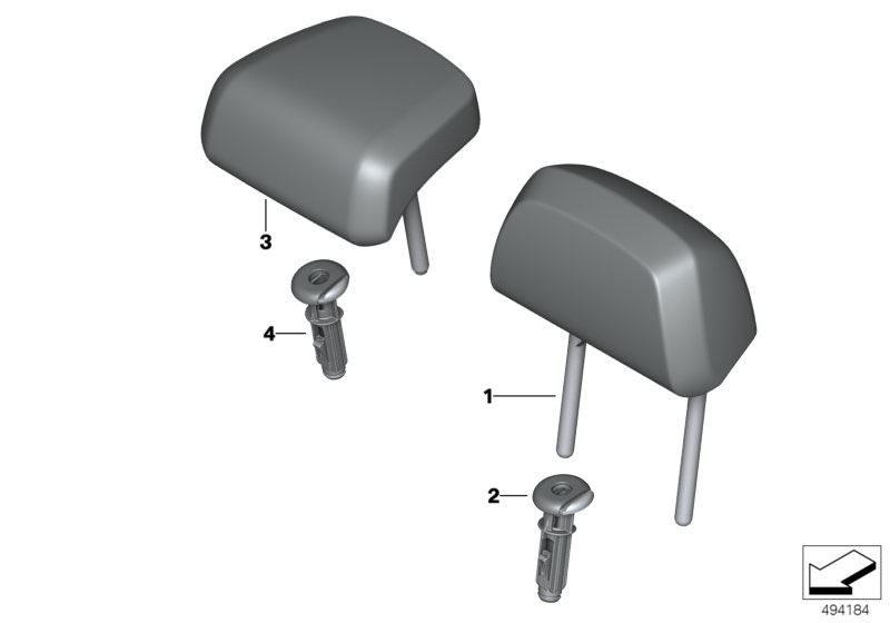 Picture board Seat, rear, head restraint, basic seat for the BMW 3 Series models  Original BMW spare parts from the electronic parts catalog (ETK) for BMW motor vehicles (car)   Guide, head restraint, middle, Guide, headrest, Head rest cloth, Headrest imi