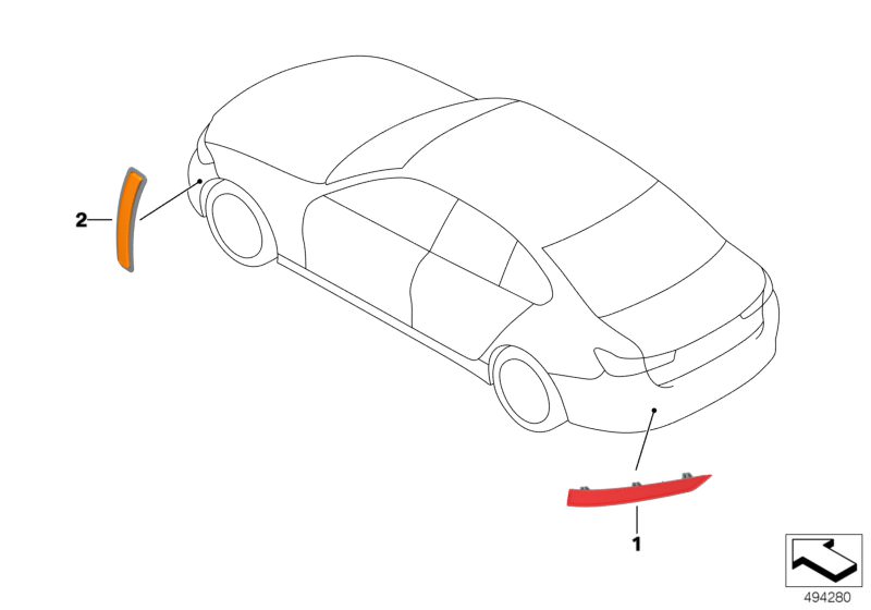 Bildtafel Rückstrahler für die BMW 3er Modelle  Original BMW Ersatzteile aus dem elektronischen Teilekatalog (ETK) für BMW Kraftfahrzeuge( Auto)    Rückstrahler hinten rechts