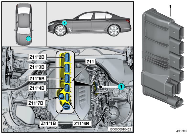 Illustration du Module d`alimentation intégré Z11 pour les BMW 3 Série Modèles  Pièces de rechange d'origine BMW du catalogue de pièces électroniques (ETK) pour véhicules automobiles BMW (voiture)   Integrated supply module