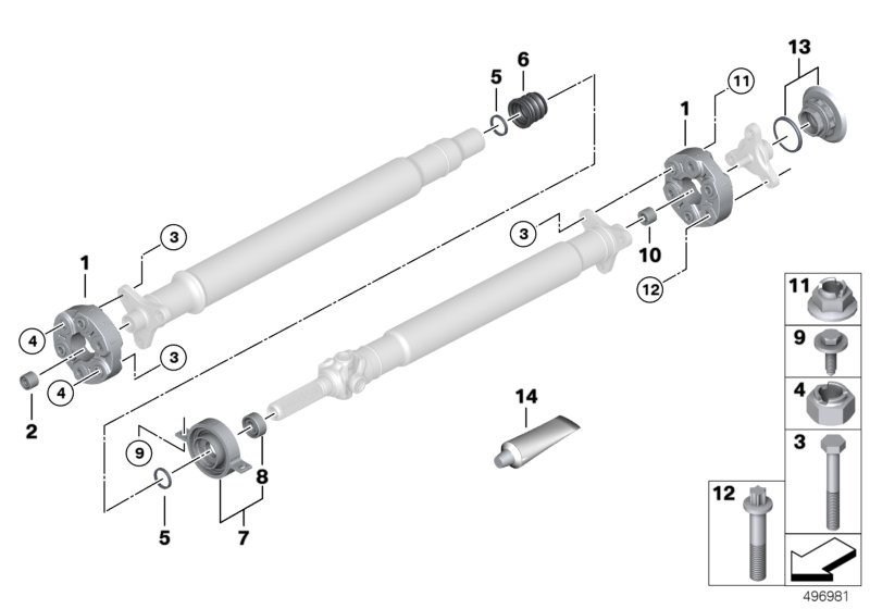 Picture board Flexible discs/centre mount/insert nut for the BMW 7 Series models  Original BMW spare parts from the electronic parts catalog (ETK) for BMW motor vehicles (car)   Centering sleeve, Centering sleeve hard, Centre Mount, aluminium, Damper ring