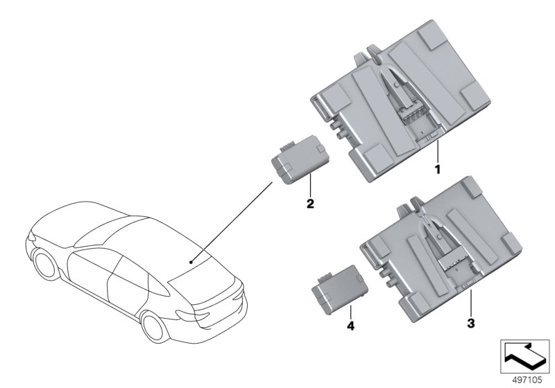 Illustration du Unite de controle telematique pour les BMW X Série Modèles  Pièces de rechange d'origine BMW du catalogue de pièces électroniques (ETK) pour véhicules automobiles BMW (voiture)   Battery, Telematics control unit