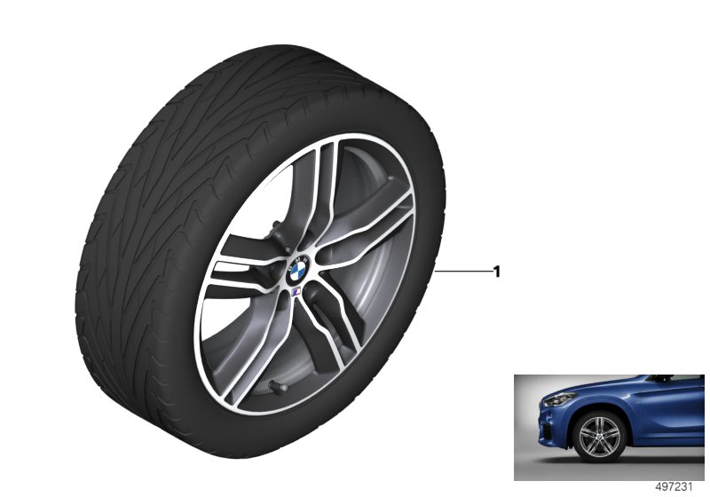 Picture board BMW LM wheel M double spoke 570M- 18´´ for the BMW X Series models  Original BMW spare parts from the electronic parts catalog (ETK) for BMW motor vehicles (car) 