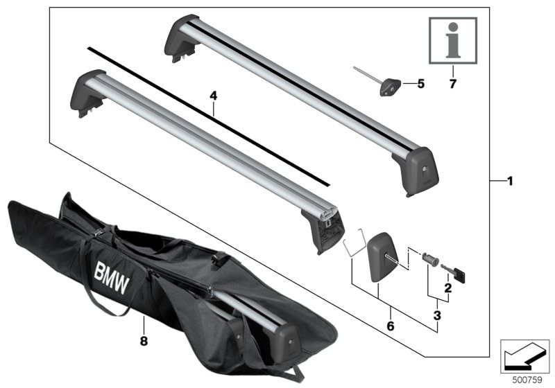 Picture board Roof rack for the BMW 3 Series models  Original BMW spare parts from the electronic parts catalog (ETK) for BMW motor vehicles (car) 