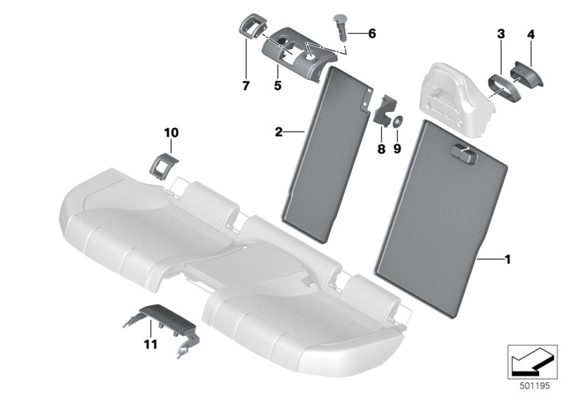 Picture board Seat, rear, seat trims for the BMW 8ˋ series  Original BMW spare parts from the electronic parts catalog (ETK) for BMW motor vehicles (car)   Cover, Cover Isofix, Cover, head restraint, Head rest cover, Insert backrest centre top, Plug, Trim