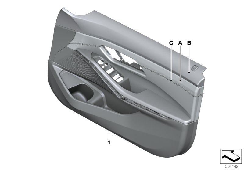 Picture board Indiv.door trim panel, front leather for the BMW 3 Series models  Original BMW spare parts from the electronic parts catalog (ETK) for BMW motor vehicles (car)   Door trim panel, leather, front right