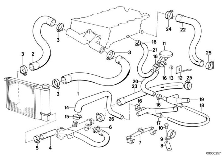 64211386691 Hose return Engine Engine cooling BMW 3er E36 E30 >257<, Tubo flessibile ritorno