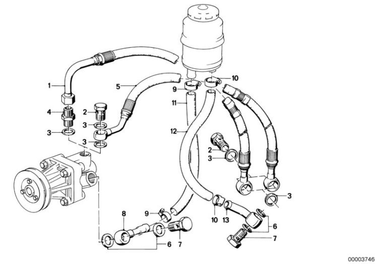 32411136358 Return pipe Steering Lubrication system BMW 3er E36 E30 >3746<, Tubería de reretorno