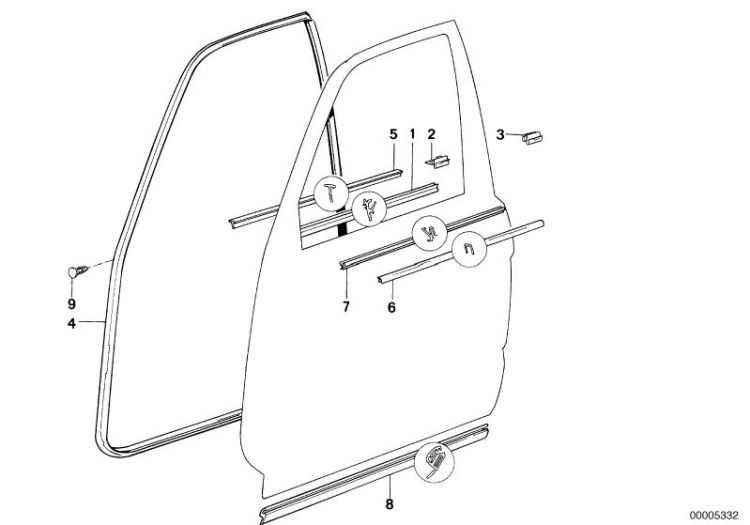 Door weather strip inner left, Number 01 in the illustration