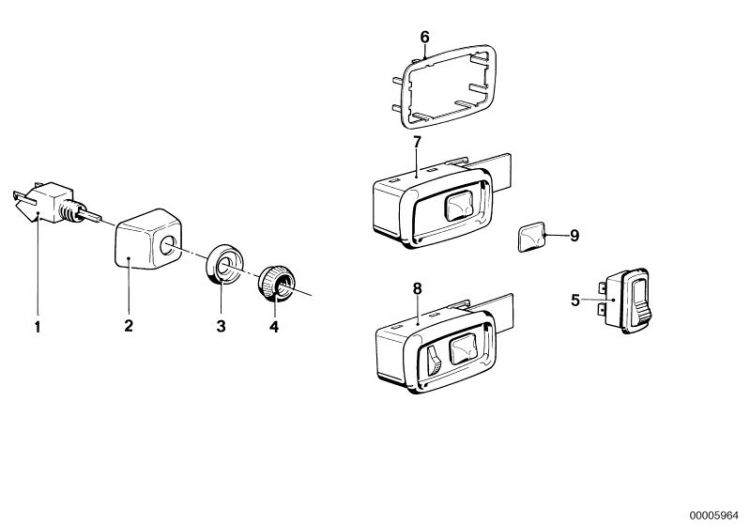 Pomo, interruptor retrovisor exterior, Número 09 en la ilustración