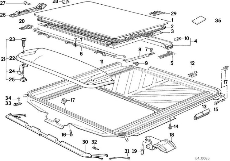 54128139253 CEILING FRAME COVERED VELOURS Sliding Roof  Folding Top Lift up and slide back sunroof BMW 7er E38 54128116348 E32 >7525<, Telaio cielo rivestito velours