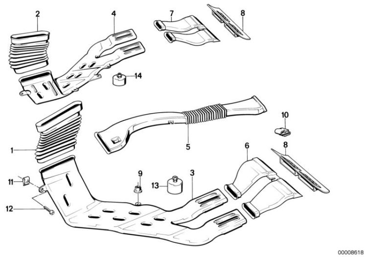 Heater duct rear right, Number 04 in the illustration