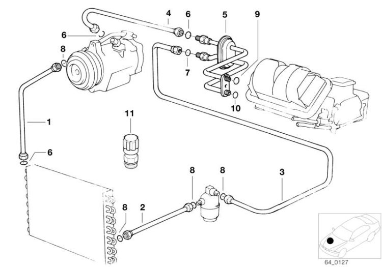 Condenser-dryer pressure hose assy, Number 02 in the illustration