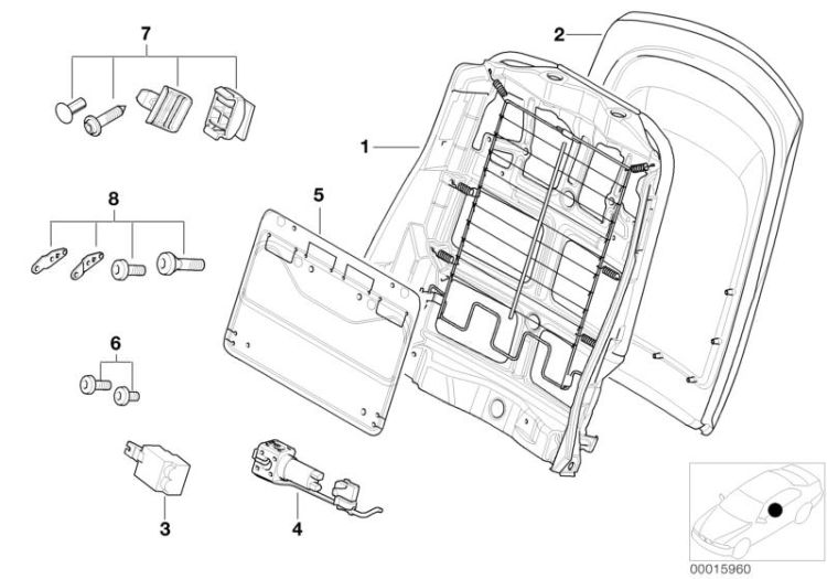 Rear panel without net bag, Number 02 in the illustration