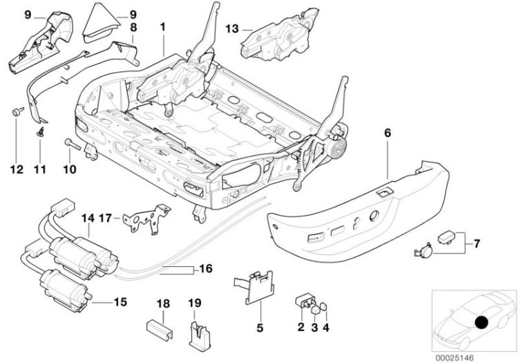 Drive, seat depth ajustment, Number 15 in the illustration