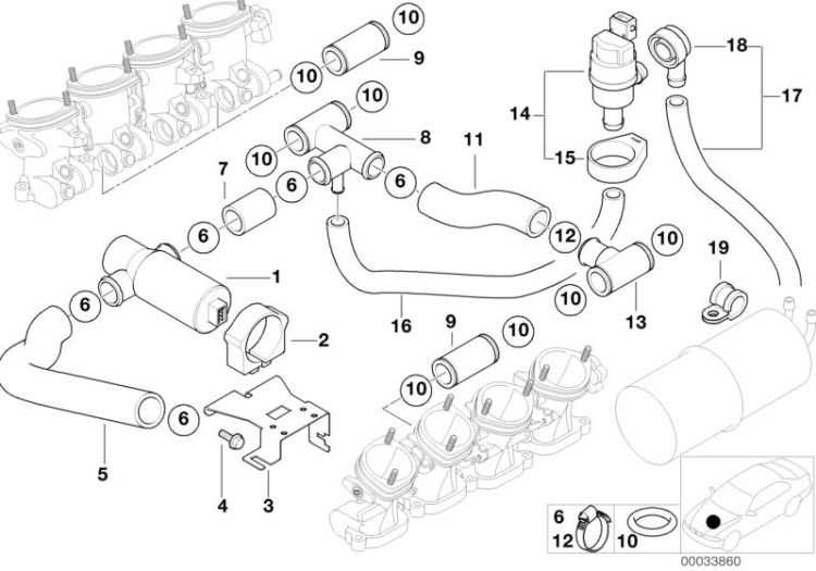 13411406360 Additional air distributor Fuel Preparation System Fuel injection system BMW 6er E24 E39 E52 >33860<, Distribuidor de aire adicional