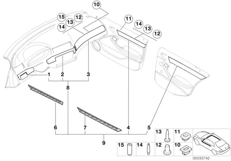 Satz Holzleisten Cockpit, Nummer 08 in der Abbildung