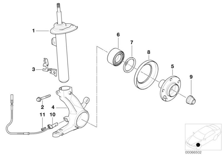 31316759647 LEFT FRONT SPRING STRUT Front Axle Front axle suspension BMW 3er E90 E46 >66502<, Muelle-amortiguador delant.izqu.