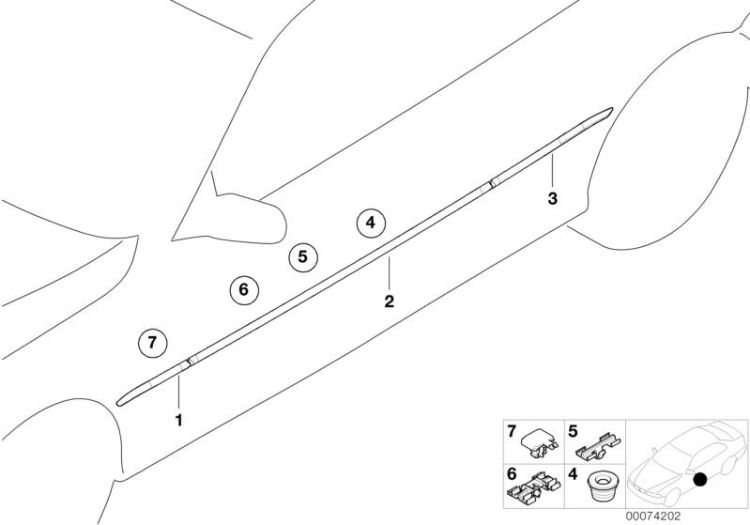 Moulding, fender, primed front right, Number 01 in the illustration