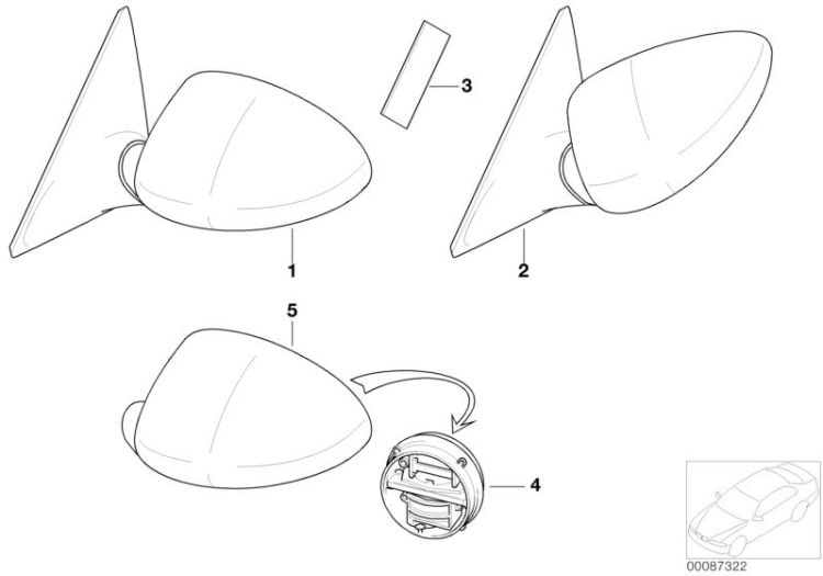 Right primed el.exter.heatable mirror, Number 01 in the illustration