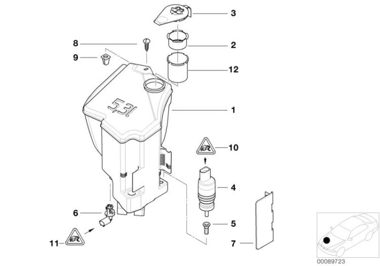 Windshield cleaning container, Number 01 in the illustration