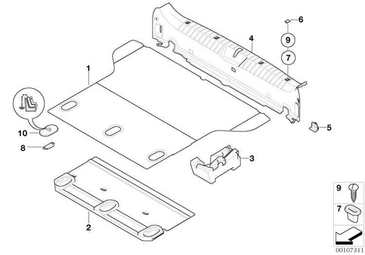 Einlegeplatte Gepäckraum, Nummer 01 in der Abbildung