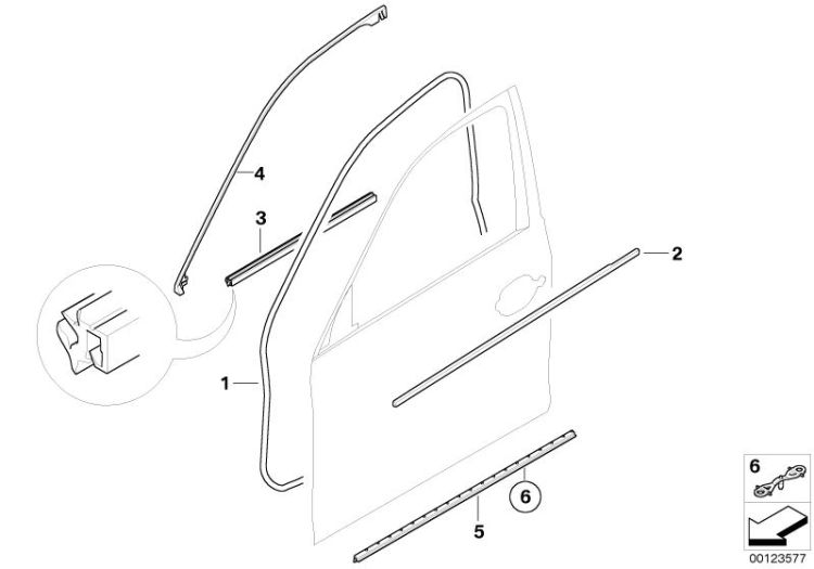 Channel cover,exterior,door, front left, Number 02 in the illustration