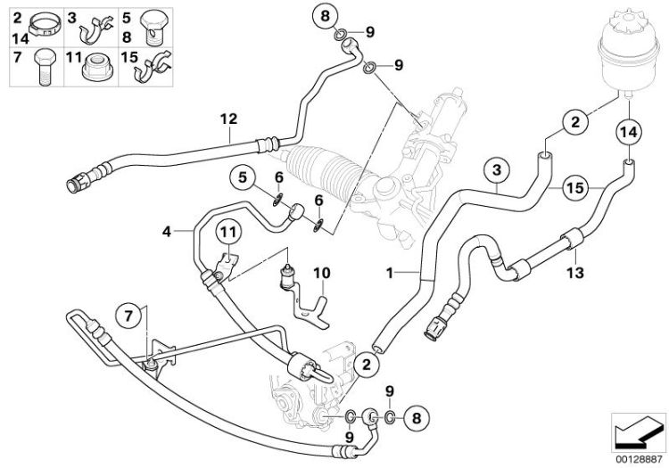 32416766693 Expansion hose Steering Lubrication system BMW 5er E61 32416761490 E60 E61 >128887<, Tubo elástico