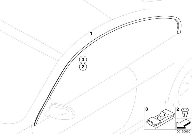 Roof frame strip, left, Number 01 in the illustration