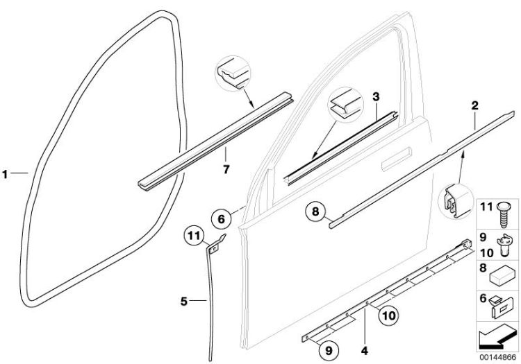 Door weatherstrip, front, Number 01 in the illustration