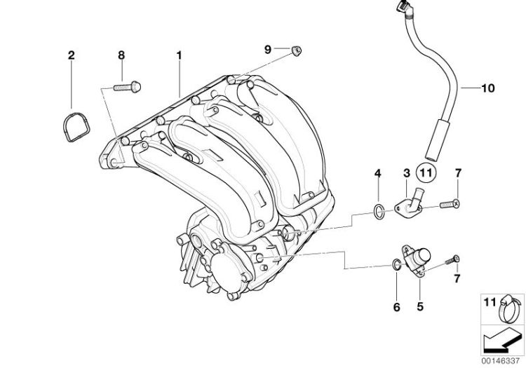 Tuyau flexible de ventilation, numéro 10 dans l'illustration