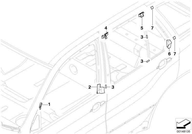 51337016590 Seal mirror triangle top right Vehicle trim Door front BMW X5 E70 E53 >148135<, Sigillatura triangolo specchiet.super.dx