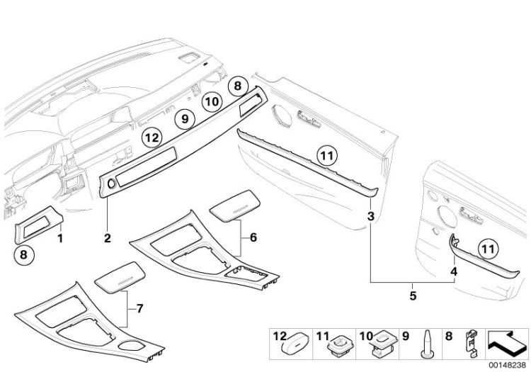 Trim piece door, poplar grain, rear left, Number 04 in the illustration