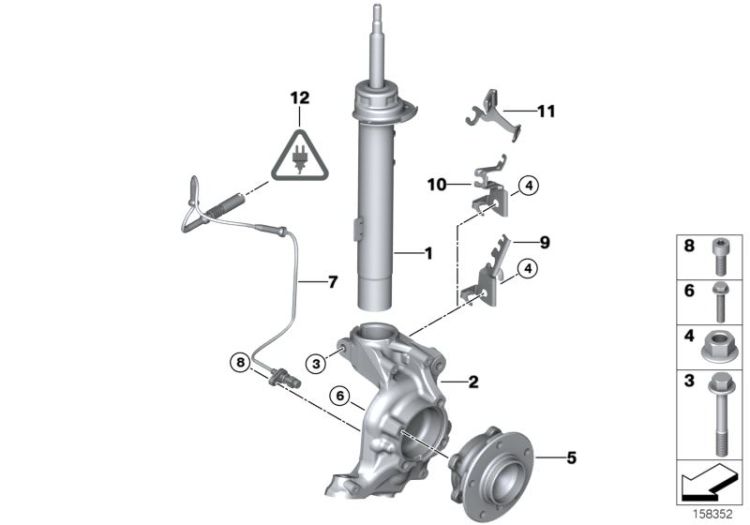 Jambe de suspension avant gauche, numéro 01 dans l'illustration