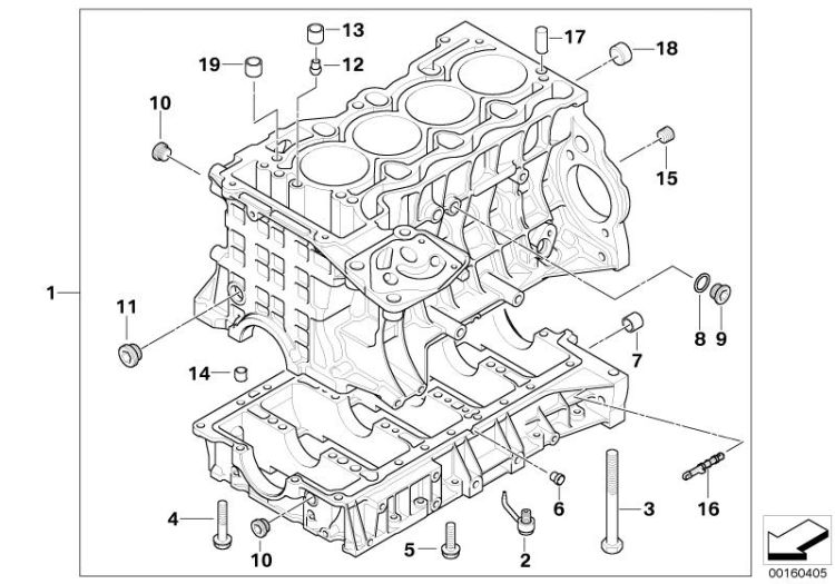Engine block with piston, Number 01 in the illustration
