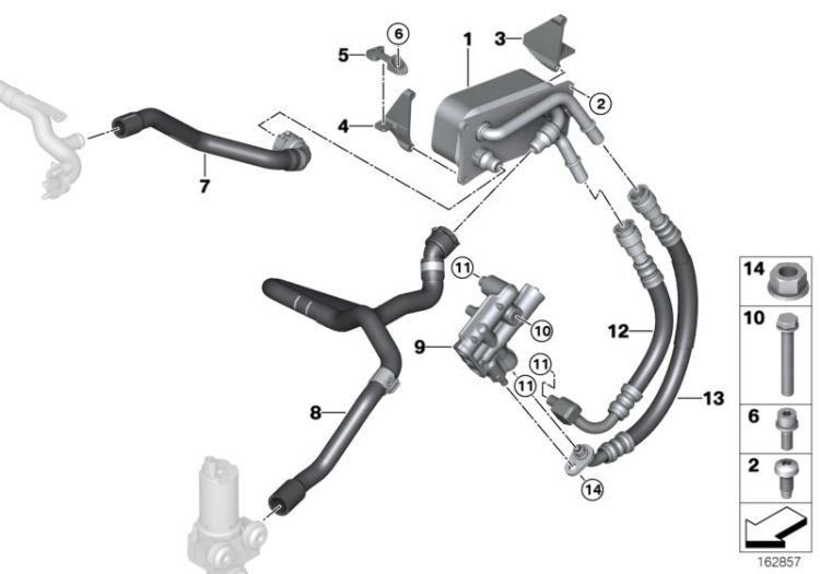 17222283583 Transmission oil cooler line return Radiator Oil cooler  circuits BMW 3er F30 E93 E92 E90 E90N >162857<, Tubaz. ritorno radiat.olio cambio