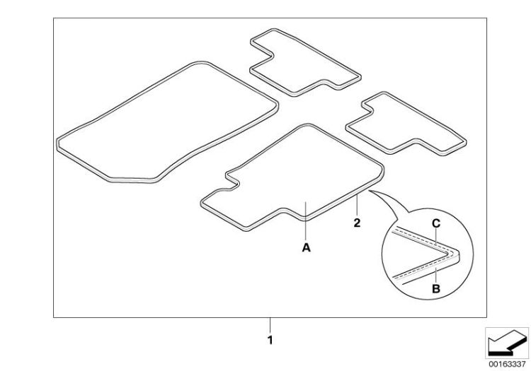 51477981078 Set of floor mats Velours Individual equipment Floor mats BMW 3er E93 51477966688 E92 E92N >163337<, Serie stuoia di inserimento velours