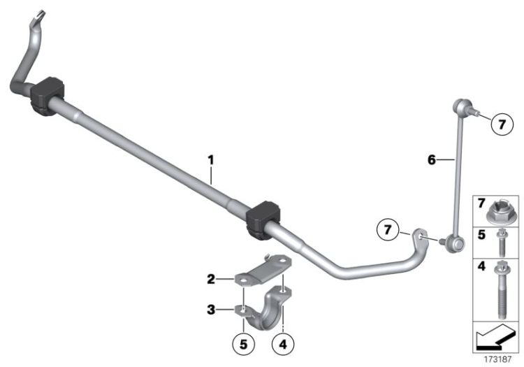 Stabilizer front with rubber mounting, Number 01 in the illustration