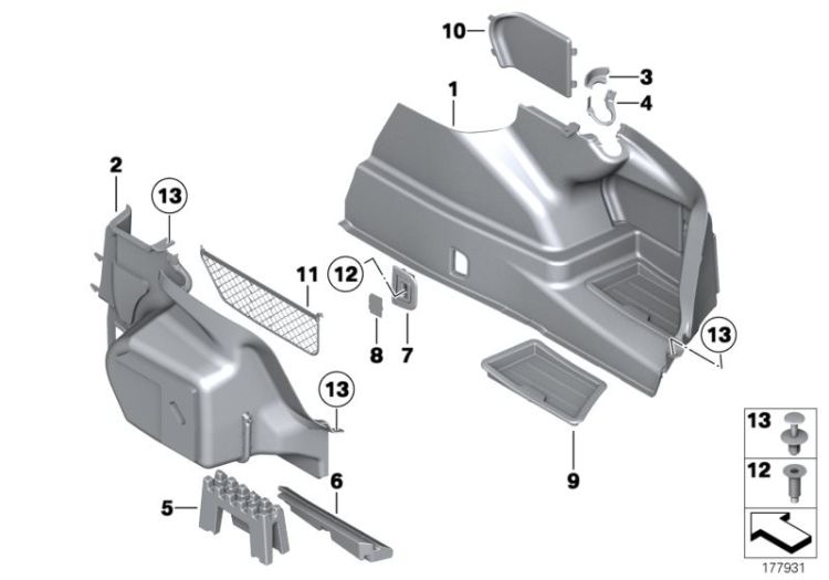 51477258365 Cover left Vehicle trim Luggage compartment BMW 7er G11 51479138811 F01 F02 F04 >177931<, Tapa izquierda