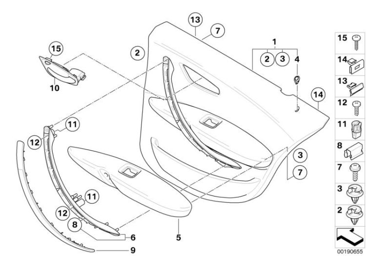 Door lining leather rear right, Number 01 in the illustration