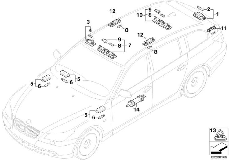 63318039890 Cardanic reading light rear Lighting Various lamps BMW 5er E61  >208169<, Spot di lettura cardanico post.