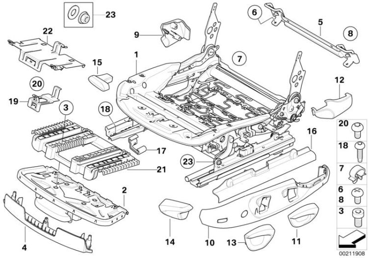 52107157390 Trim seat inner right Seats Front seat BMW 3er E92 E91N >211908<, Mascherina sedile int. des.