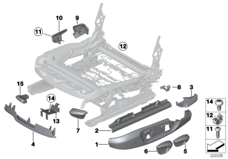 52107157409 Cover belt catch left Seats Front seat BMW X5 E53 E84 F25 X4  >222228<, Schermo fissaggio terminale cintura sin.