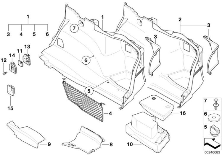 Trunk trim panel, right, Number 01 in the illustration