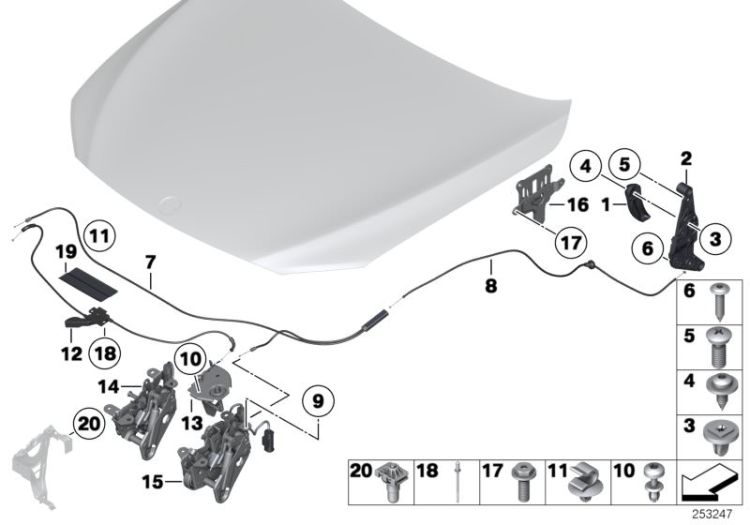 51237183762 Lock bonnet passive right Bodywork Hood BMW 7er G11 51237206454 F07 F12 F13 F06 F01 F02 F04 >253247<, Cerradura capó delantero pasivo der.