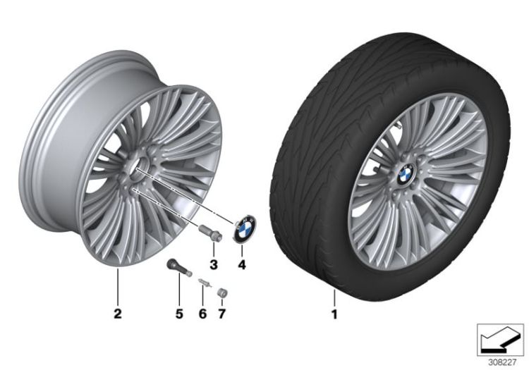 36106854680 Disc wheel light alloy bright turned Wheels Light alloy rim BMW 3er F34 F34 >308227<, Llanta aleación lig. rect. alto brillo