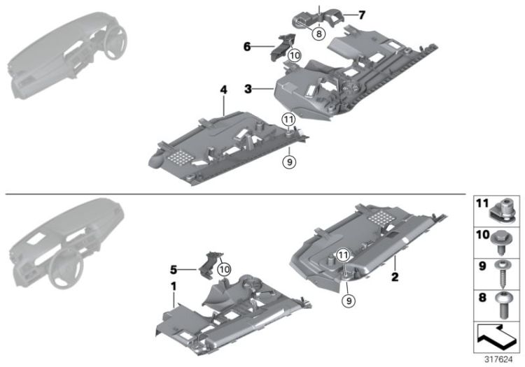 51459209479 Driver´s footwell trim panel Vehicle trim Instrument carrier  mounting parts BMW 5er G30 51459209484 F11N >317624<, Revestim. vano reposapiés conductor