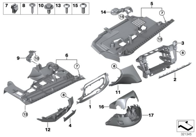 51459203709 Dummy trim for assistance systems Vehicle trim Instrument carrier  mounting parts BMW 6er 6er  F07 F12 F13 F06 F06N >321345<, Panel ciego sistemas asistencia conduct.