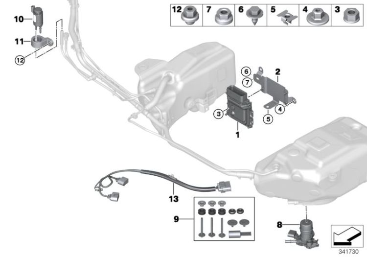 16197318720 Bracket control unit Fuel Supply Fuel feed BMW 5er F10 F07N >341730<, Soporte mecanismo de mando